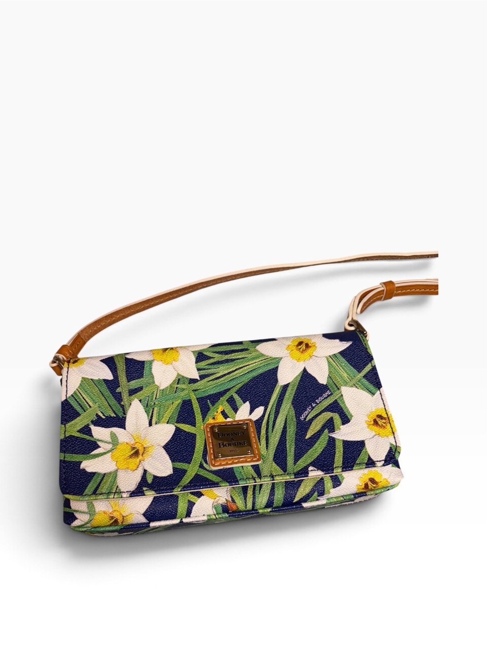 Dooney & Bourke Daffodil White Green Blue Floral Flap Crossbody Bag